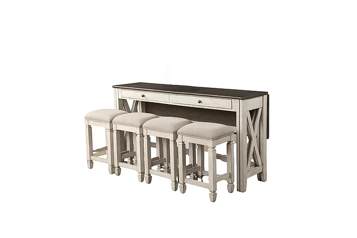 Emma Mason Signature Vanta Studio 5-Pc Drop Leaf Counter Set in Cream/Mahogany