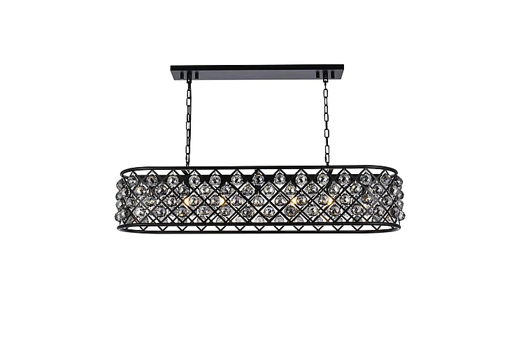 Elegant Madison 7 Light Matte Black Chandelier Silver Shade (Grey) Royal Cut Crystal 1216G50MB-SS/RC