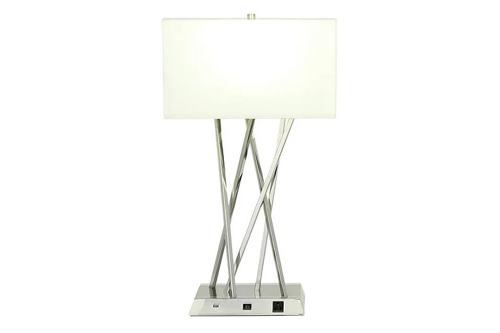 UMA White Stainless Steel Metal Room Table Lamp, 16" x 8" x 29" | 59270 CLOSEOUT