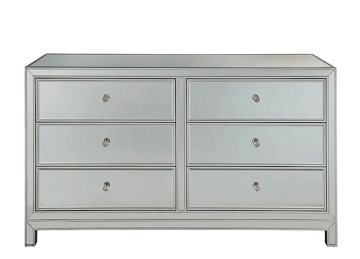 Elegant Dresser 6 Drawers 60In. W x 18In. D x 32In. H in Antique Silver Paint MF72036