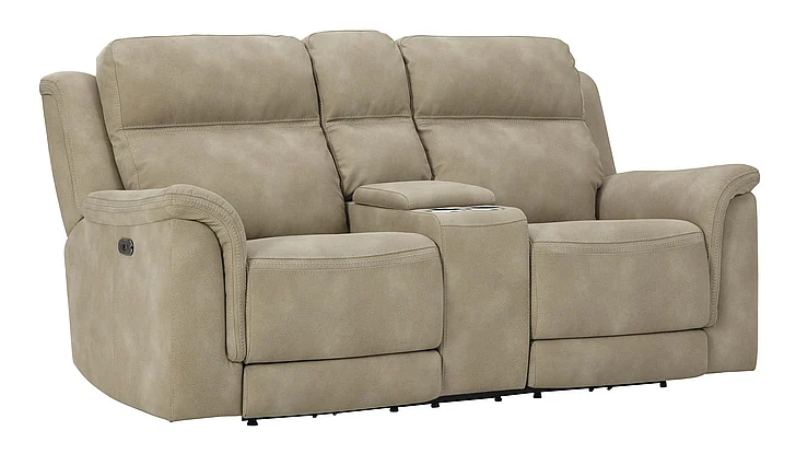 Next-Gen DuraPella Power Recliner Loveseat Console Adjustable Headrest in Sand 5930218