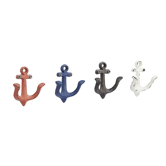 UMA Multi Colored Metal Anchor Single Hanger Home Wall Hook, 4 Assorted 4"W, 4"H | 59423