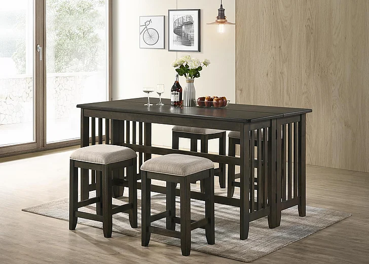 Emma Mason Signature Timber Trail 5 Pc Drop Leaf Counter Set in Ebony