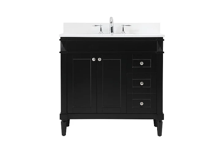 Elegant 36 In. Single Bathroom Vanity in Black with Backsplash VF31836BK-BS