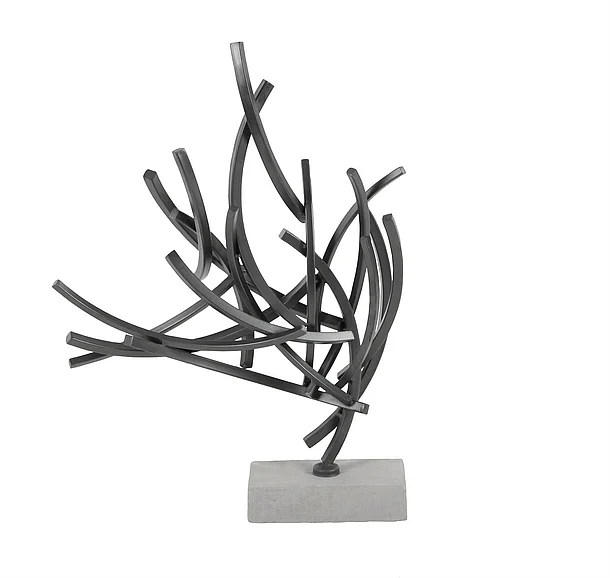 UMA Dark Gray Metal Abstract Decorative Sculpture with Marble Base, 17 x 7 x 24 | 59481