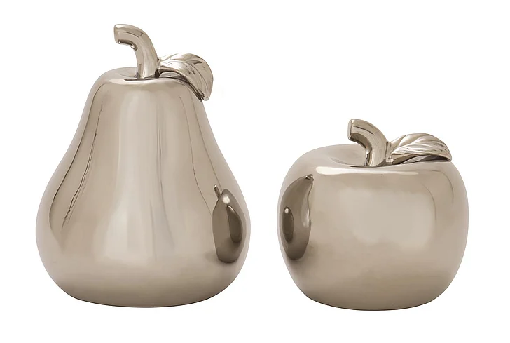 UMA Silver Ceramic Fruit Decorative Decorative Sculpture, Set of 2 7, 9H | 59716 CLOSEOUT