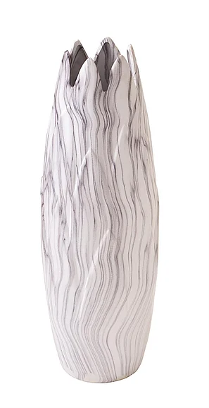 UMA White Ceramic Marbled Decorative Vase with Angled Edge Opening, 7" x 7" x 21" | 59765