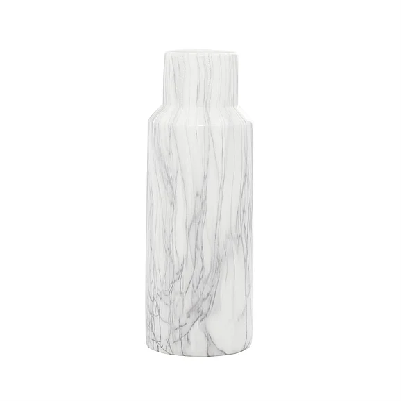UMA White Ceramic Faux Marble Decorative Vase, 6 x 6 x 15 | 59769