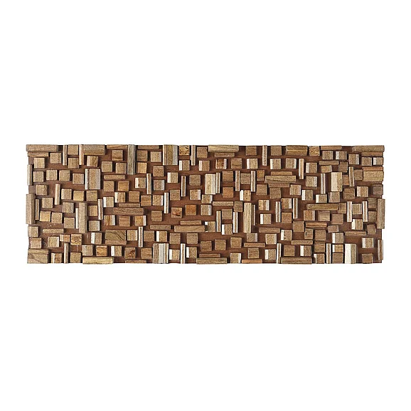 UMA Brown Mango Wood Abstract Handmade Geometric Block Home Wall Decor, 36" x 2" x 12" | 59984