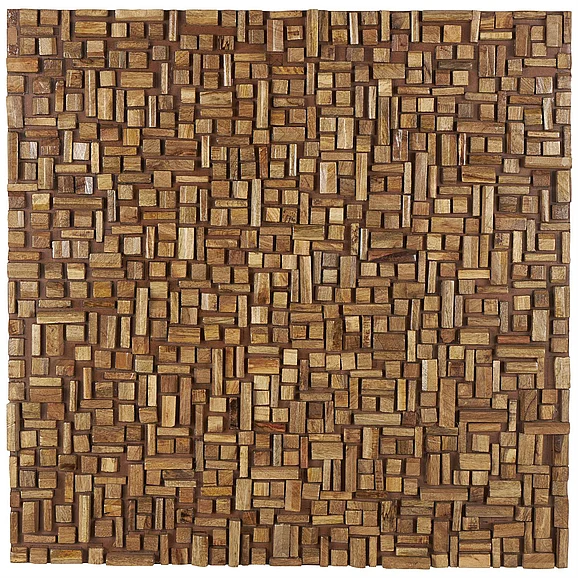 UMA Brown Mango Wood Abstract Handmade Geometric Block Home Wall Decor, 36" x 2" x 36" | 59986
