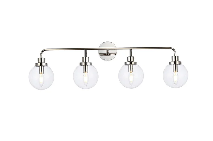 Elegant Hanson 4 Lights Bath Sconce in Polished Nickel with Clear Shade LD7037W38PN