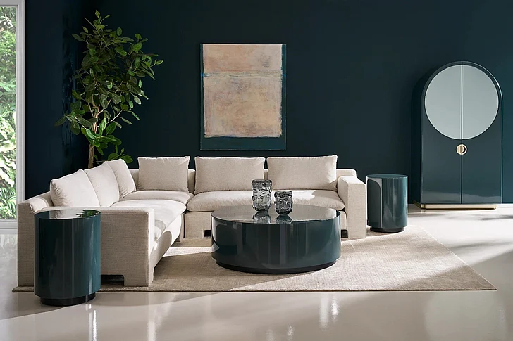Caracole Couture 2pc Round Occasional Living Room Set in Apatite Gloss