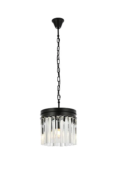 Elegant Sydney 3 Light Matte Black Pendant Clear Royal Cut Crystal 1208D12MB/RC