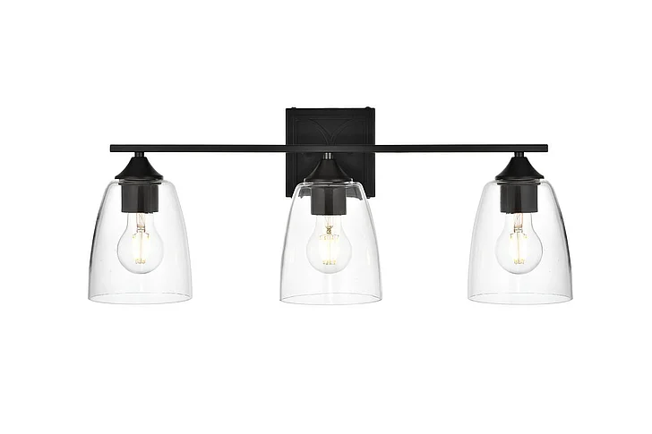 Elegant Harris 3 Light Black and Clear Bath Sconce LD7309W24BLK CLOSEOUT