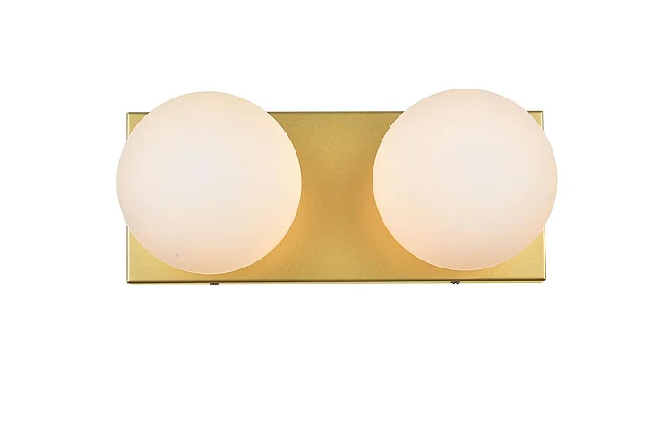 Elegant Jaylin 2 Light Brass and Frosted White Bath Sconce LD7303W14BRA