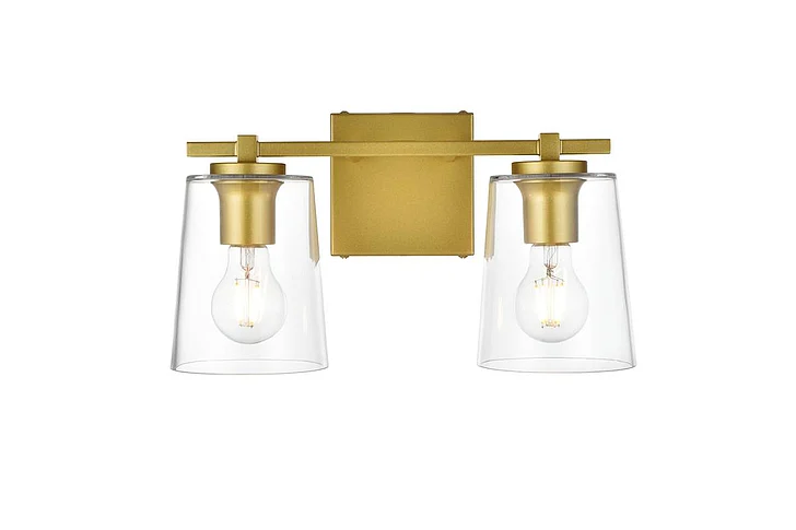 Elegant Kacey 2 Light Brass and Clear Bath Sconce LD7310W14BRA