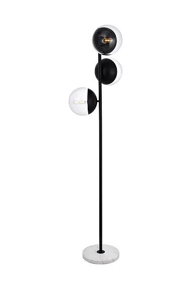 Elegant Eclipse 3 Lights Black Floor Lamp with Clear Glass LD6159BK