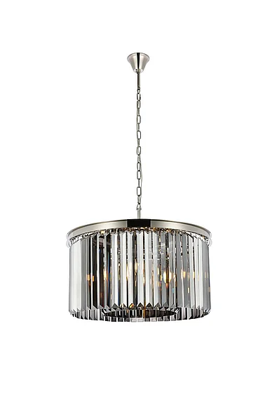 Elegant Sydney 8 Light Polished Nickel Chandelier Silver Shade (Grey) Royal Cut Crystal 1238D26PN-SS/RC