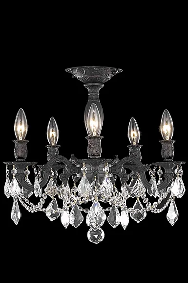 Elegant Rosalia 5 Light Dark Bronze Flush Mount Clear Royal Cut Crystal 9205F18DB/RC
