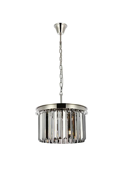 Elegant Sydney 3 Light Polished Nickel Pendant Silver Shade (Grey) Royal Cut Crystal 1238D16PN-SS/RC