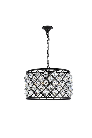 Elegant Madison 6 Light Matte Black Pendant Clear Royal Cut Crystal 1206D20MB/RC
