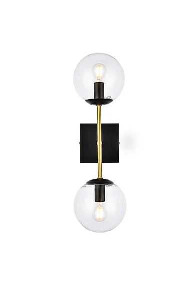 Elegant Neri 2 Lights Black and Brass and Clear Glass Wall Sconce LD2357BKR