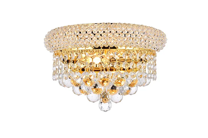 Elegant Primo 2 Light Gold Wall Sconce Clear Royal Cut Crystal V1802W12G/RC