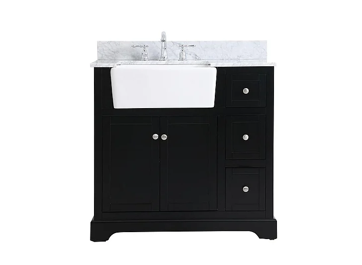 Elegant 36 In. Single Bathroom Vanity in Black with Backsplash VF60236BK-BS