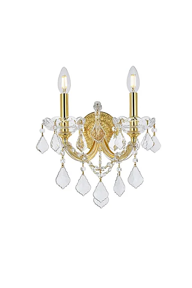 Elegant Maria Theresa 2 Light Gold Wall Sconce Clear Royal Cut Crystal 2800W2G/RC