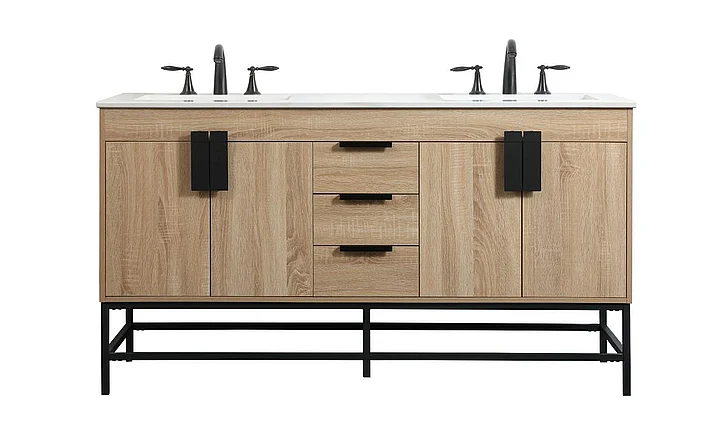 Elegant 60 In. Double Bathroom Vanity in Mango Wood VF48860DMW