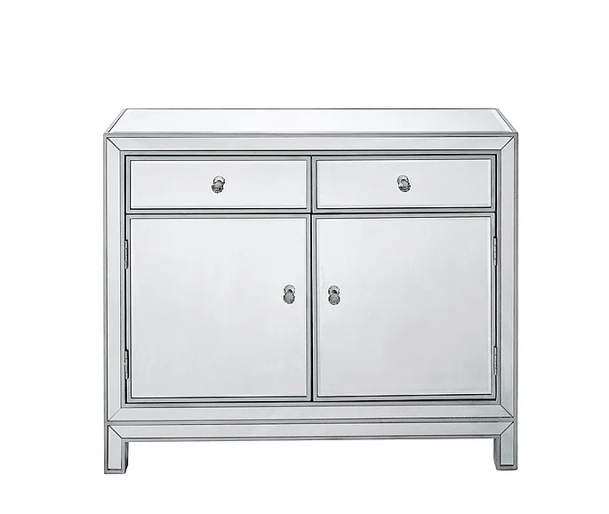Elegant Nightstand 2 Drawers 2 Doors 38In. W x 12In. D x 32In. H in Antique Silver Paint MF72002