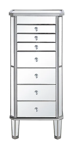 Elegant 7 Drawer Jewelry Armoire 18 In. x 12 In. x 41 In. in Silver Clear MF6-1003SC