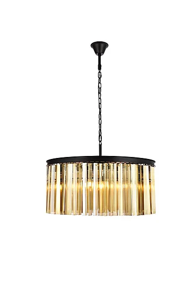 Elegant Sydney 8 Light Matte Black Chandelier Golden Teak (Smoky) Royal Cut Crystal 1208D31MB-GT/RC