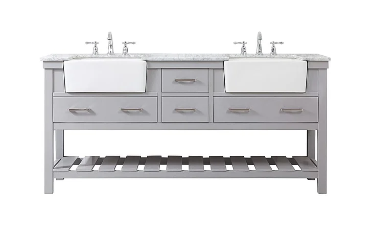 Elegant 72 In. Double Bathroom Vanity in Grey VF60172DGR
