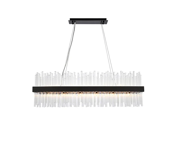 Elegant Dallas 42 In. Rectangle Crystal Pendant in Black 3000G42BK