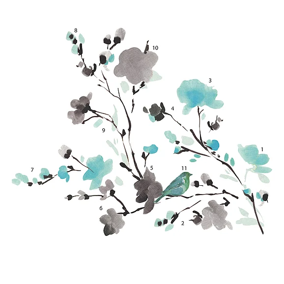 York RoomMates Blossom Watercolor Bird Branch Wall Decals RMK2687SCS