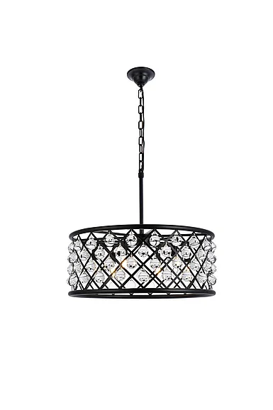 Elegant Madison 6 Light Matte Black Chandelier Clear Royal Cut Crystal 1213D25MB/RC