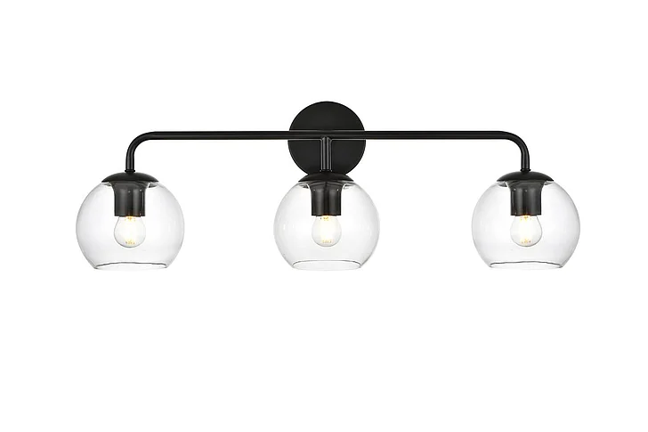 Elegant Genesis 3 Light Black and Clear Bath Sconce LD7321W28BLK