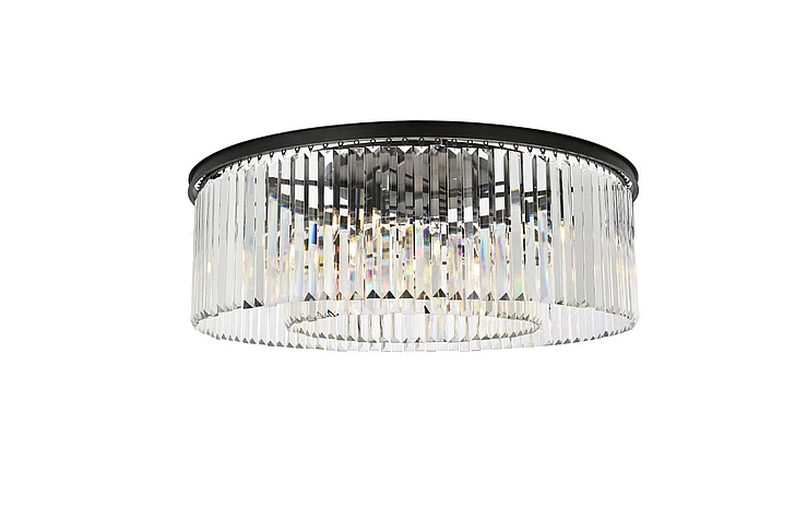 Elegant Sydney 10 Light Matte Black Flush Mount Clear Royal Cut Crystal 1238F43MB/RC