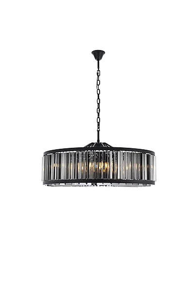 Elegant Chelsea 10 Light Matte Black Chandelier Silver Shade (Grey) Royal Cut Crystal 1203G43MB-SS/RC