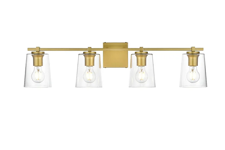 Elegant Kacey 4 Light Brass and Clear Bath Sconce LD7310W33BRA CLOSEOUT