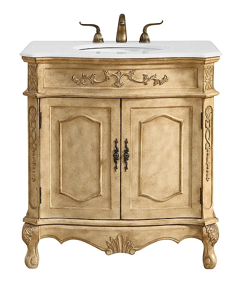 Elegant 32 In. Single Bathroom Vanity in Antique Beige with Ivory White Engineered Marble VF10132AB-VW