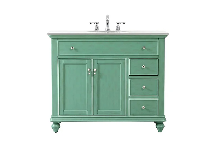 Elegant 42 In. Single Bathroom Vanity in Vintage Mint with Ivory White Engineered Marble VF12342VM-VW