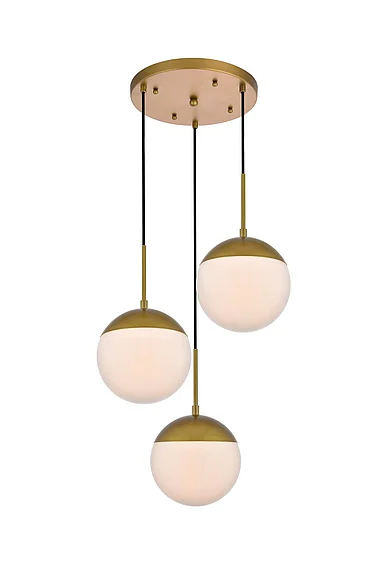 Elegant Eclipse 3 Lights Brass Pendant with Frosted White Glass LD6072BR