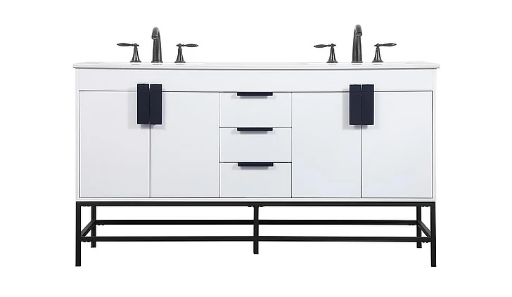 Elegant 60 In. Double Bathroom Vanity in White VF48860DMWH