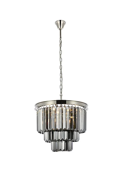 Elegant Sydney 9 Light Polished Nickel Chandelier Silver Shade (Grey) Royal Cut Crystal 1231D20PN-SS/RC