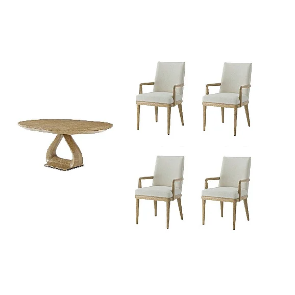 Theodore Alexander Essence 5pc Round Dining Table Set in Blonde
