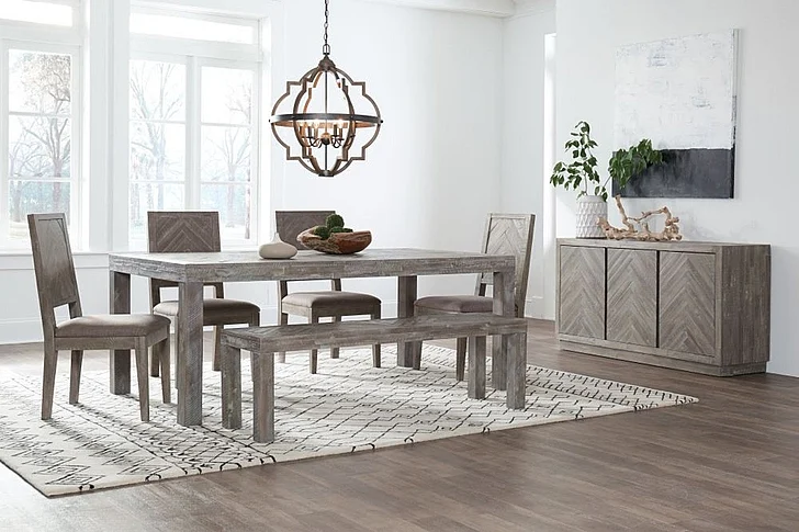 Modus Furniture Herringbone 6pc Dining Room Set in Rustic Latte