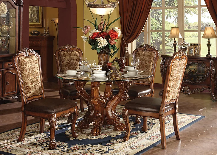 Acme Dresden 5-pc Round Dining Table Set in Cherry