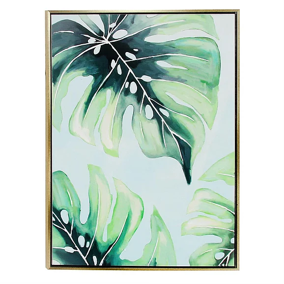 UMA CosmoLiving by Cosmopolitan Green Canvas Leaf Monstera Living Room Framed Wall Art with Gold Frame, 36" x 1" x 47" | 60083 CLOSEOUT